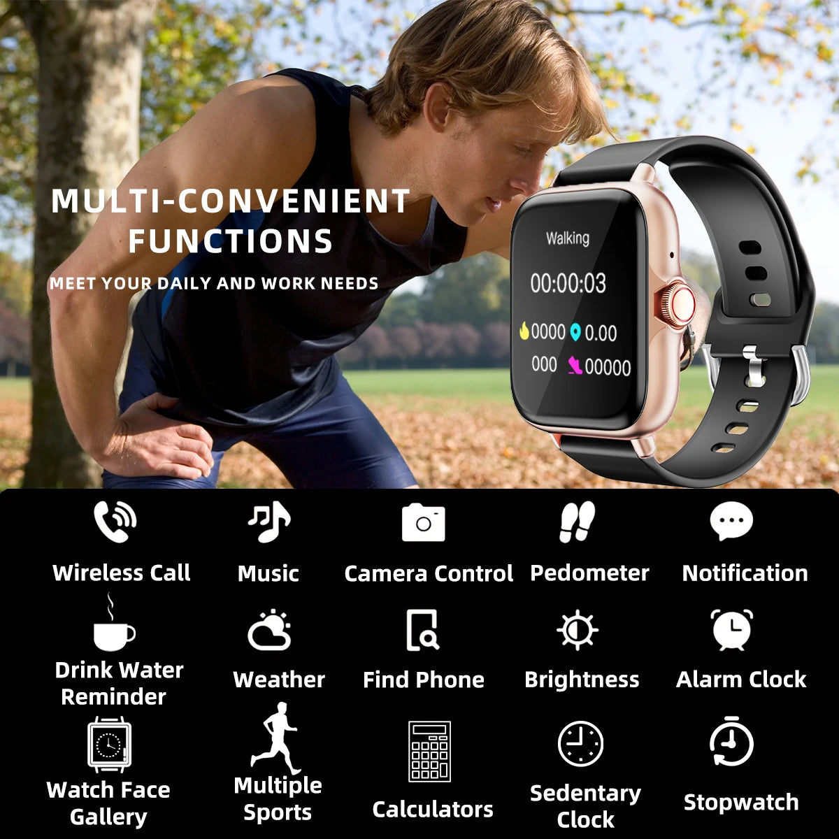 Waterproof Smart Watch with Message Answer Call Sleep Monitoring Sports Pedometer Information Alerts For iPhone and Android